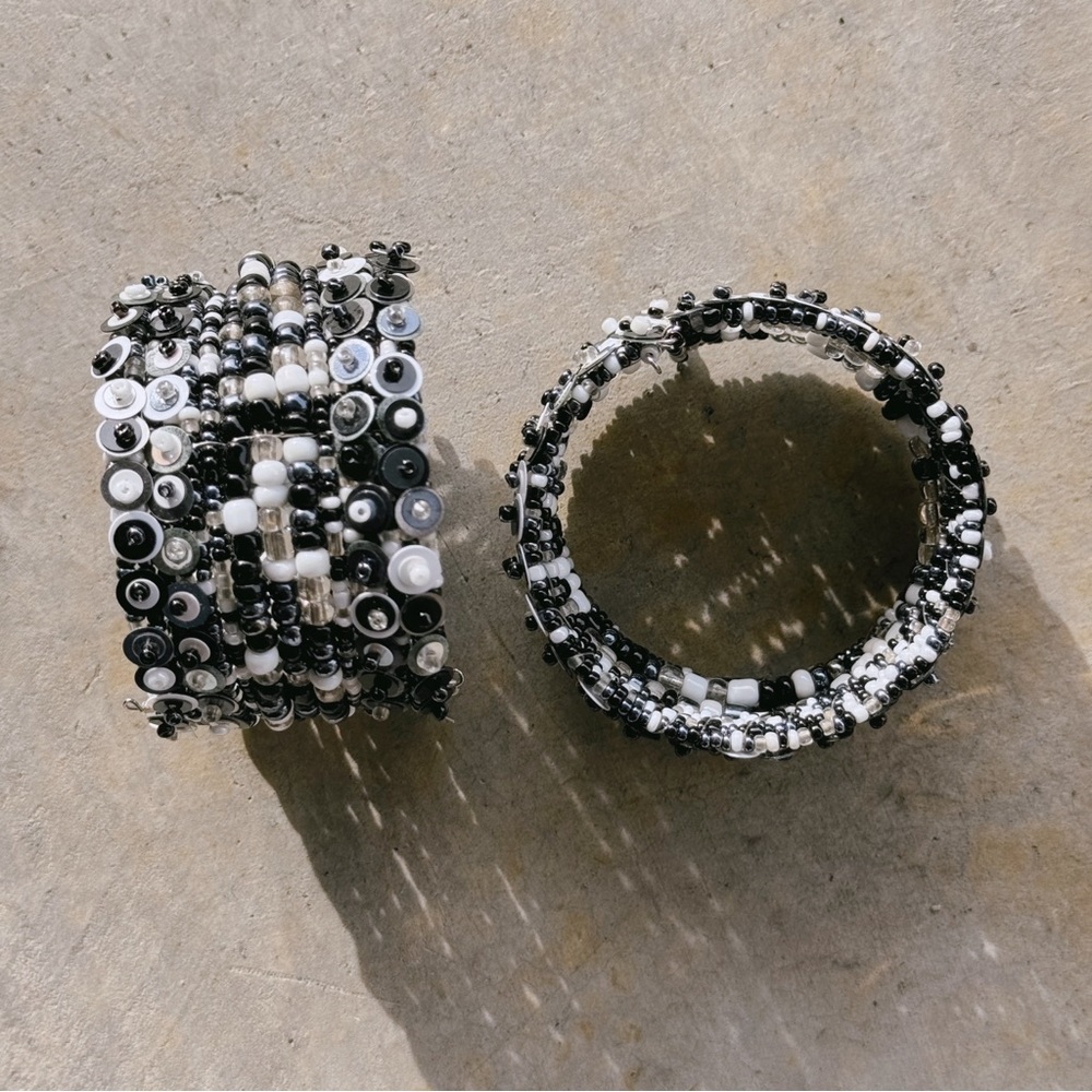Black/white/& silver Handmade beaded sequin bangle bracelets